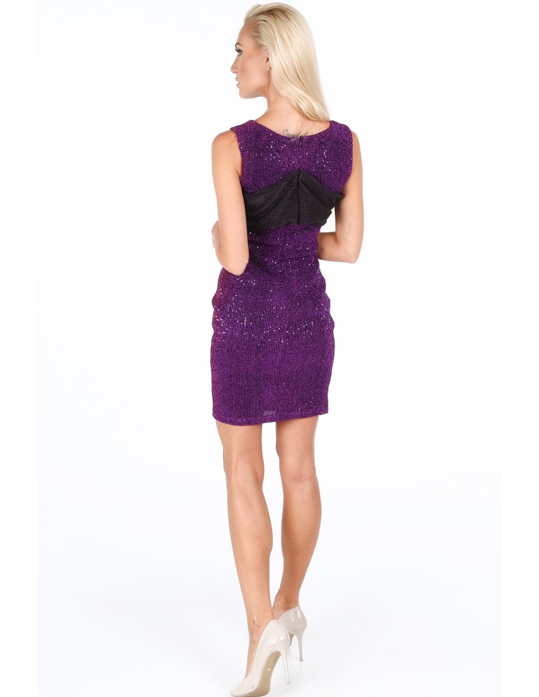 Dress with a bow on the neckline, purple G52360 - Online store - Boutique